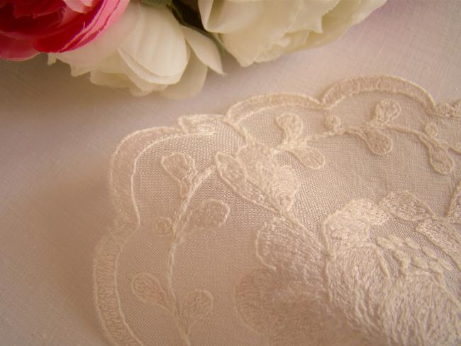 Superb pair of doilies in  old pink muslin with roses
