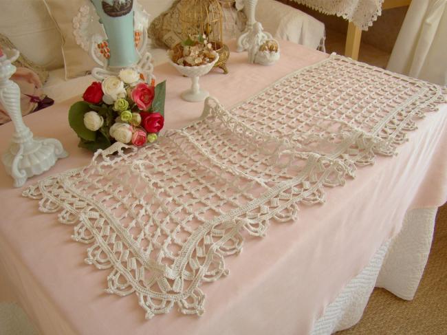 Lovely crochet d'art lace buffet runner