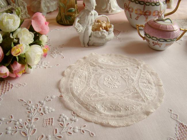 Romantique napperon en dentelle de fond de bonnet et Valenciennes 1900
