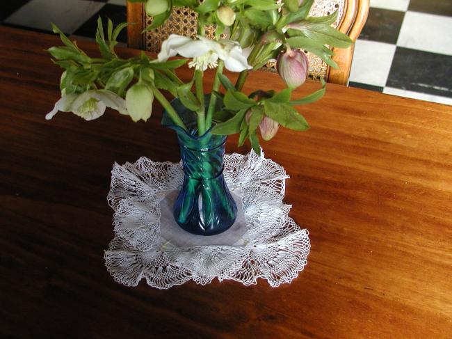 Surprising hairpin lace on organza doily