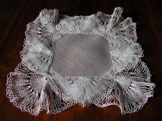 Surprising hairpin lace on organza doily