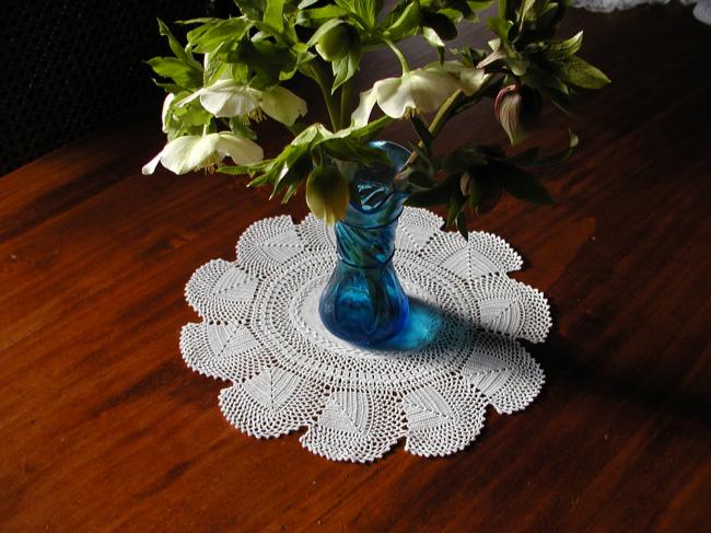 Lovely white crochet lace damask doily