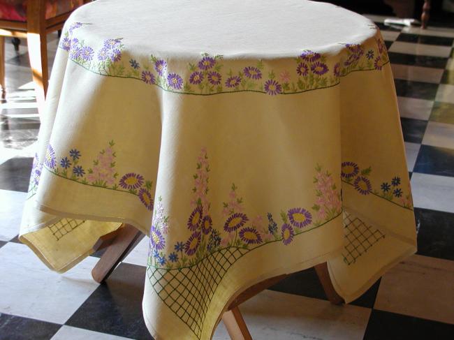 Gorgeous embroidered asters  and field flowers tablecloth