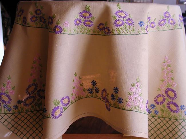 Gorgeous embroidered asters  and field flowers tablecloth