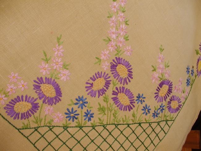 Gorgeous embroidered asters  and field flowers tablecloth