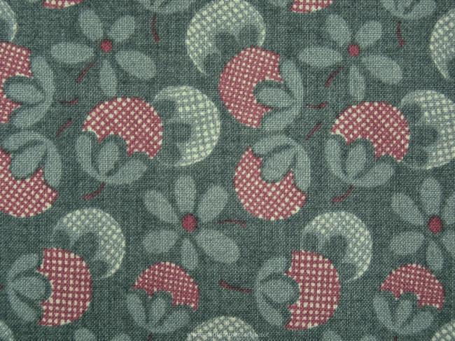 Coupon de coton à fond vert kaki, impression fruits et glands (Moda)