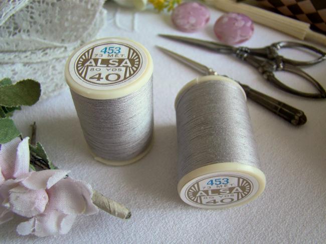 Adorable ancienne bobine de fils ALSA n°40 de DMC, n°453 Gris Tourterelle