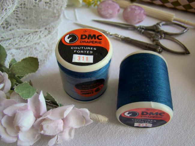 Ancienne bobine de fils Draperie,coutures fortes DMC, n°311 Bleu Polaire Foncé