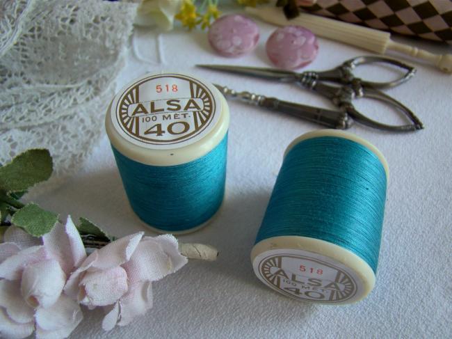 Adorable ancienne bobine de fils ALSA n°40 de DMC, n°518 Bleu Nattier