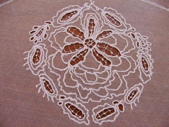 Extraordinary Normandy large table runner white embroidery&Valenciennes
