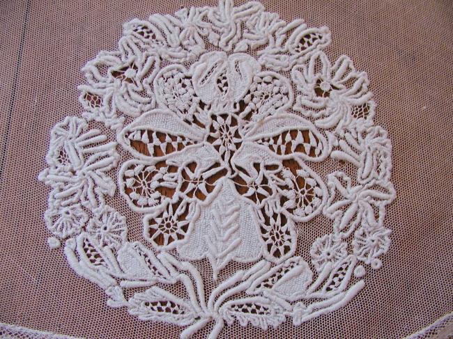 Extraordinary Normandy large table runner white embroidery&Valenciennes