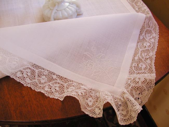 Exceptional layover sham in muslin of linen with Cornely embroidery&bobbin lace