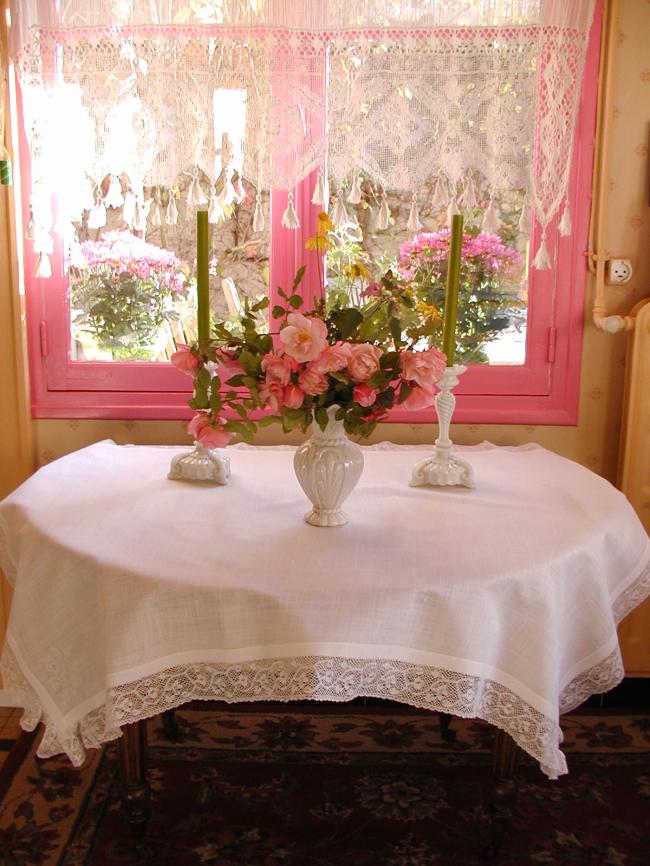 Exceptional layover sham in muslin of linen with Cornely embroidery&bobbin lace