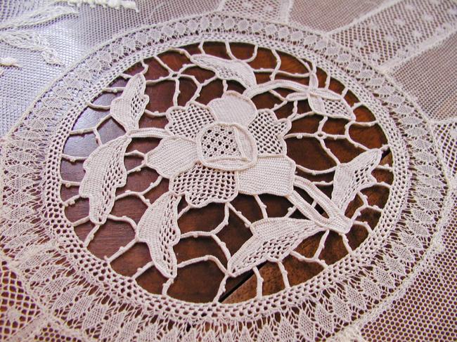Superb Normandy large table runner white embroidery&Valenciennes