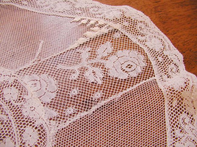Marvellous Normandy large table runner white embroidery&Valenciennes, fillet