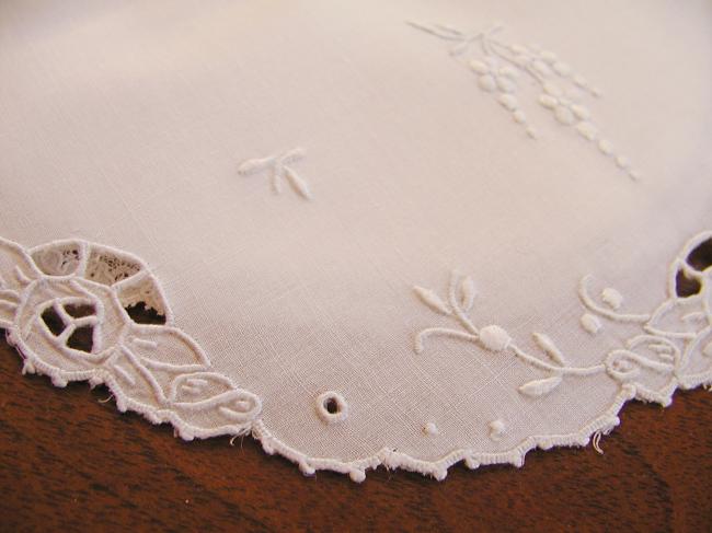 Superb double baby bib with hand embroidered wisteria grappe