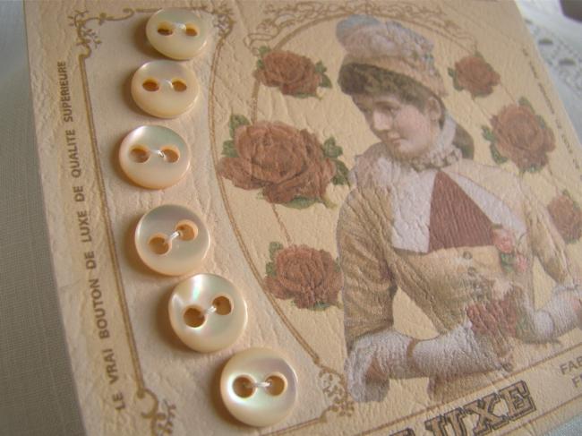 Jolie carte de 6 boutons anciens de nacre de couleur beige rosé 10mm