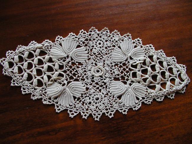 Lovely workmanship of doily with irish guipure lace.