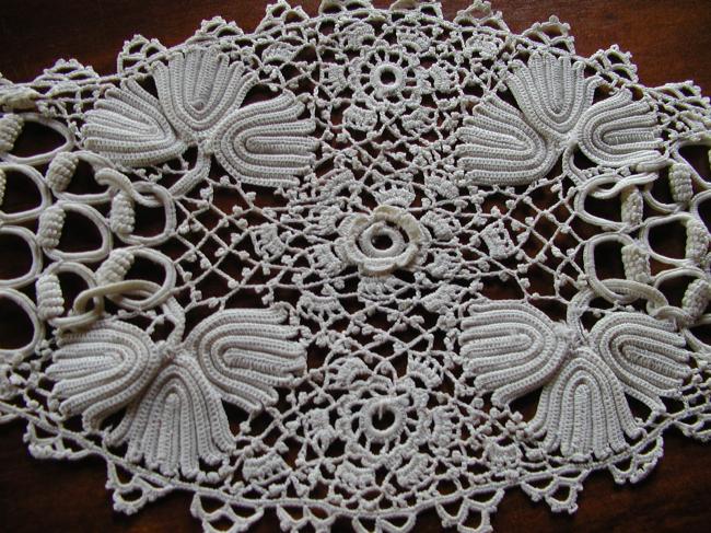 Lovely workmanship of doily with irish guipure lace.