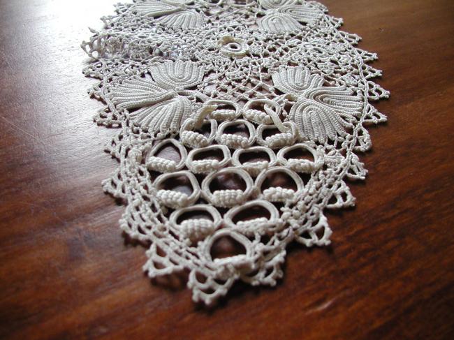 Lovely workmanship of doily with irish guipure lace.