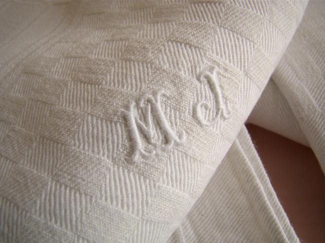 Belle Série de 6 serviettes essuie-main en damassé pur lin, mono MJ