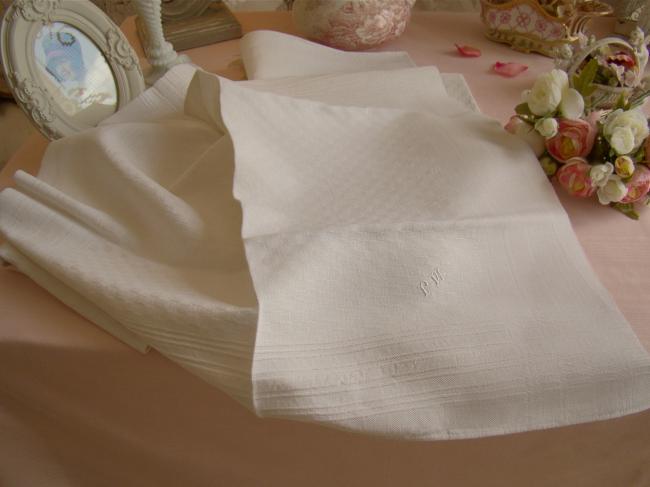 Belle Série de 6 serviettes essuie-main en damassé pur lin, mono MJ