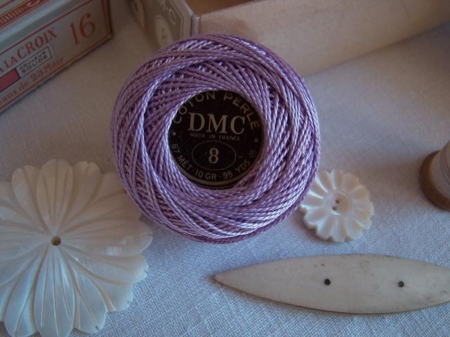 Ancienne Bobine de Coton perlé DMC, N°8, nuance 554 (violet prune), 10g