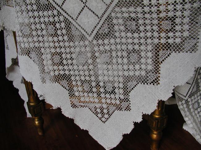 Stunning filet lace tablecloth entirely hand made.