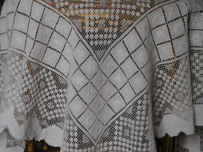 Stunning filet lace tablecloth entirely hand made.