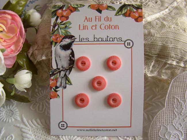 carte de 5 petits boutons avec motif style couture, en Ø 14 mm 