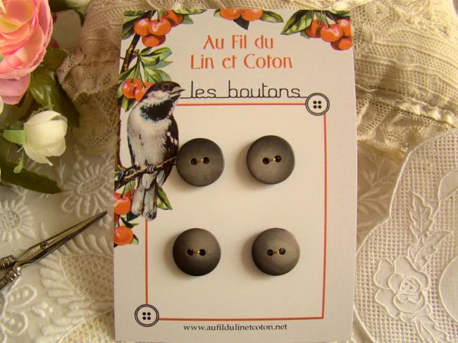 Carte de 4 boutons moyens ronds imitation corne gris-beige en Ø 18 mm