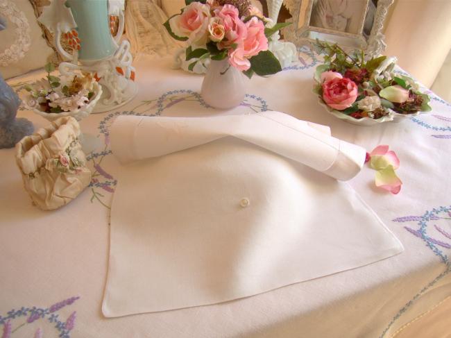 Jolie pochette à lingerie en pur fil de lin blanc avec motif rose 1930