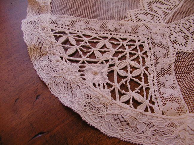 Extraordinary Normandy large table runner white embroidery&Valenciennes