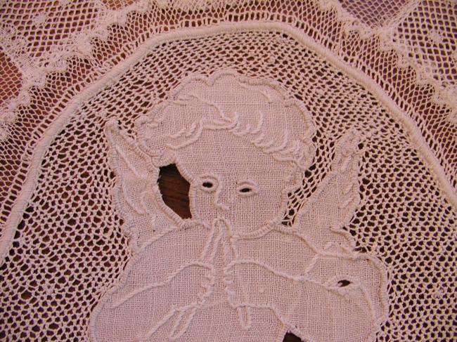 Extraordinary Normandy large table runner white embroidery&Valenciennes