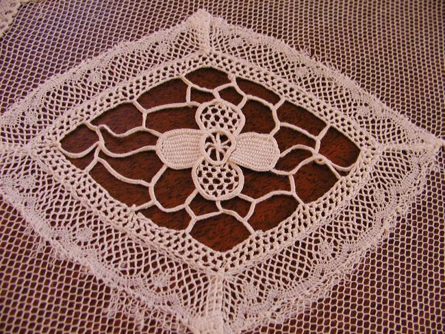 Extraordinary Normandy large table runner white embroidery&Valenciennes