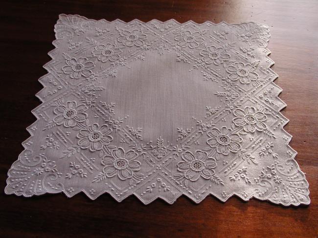 Gorgeous handkerchief with lavish hand made embroideries