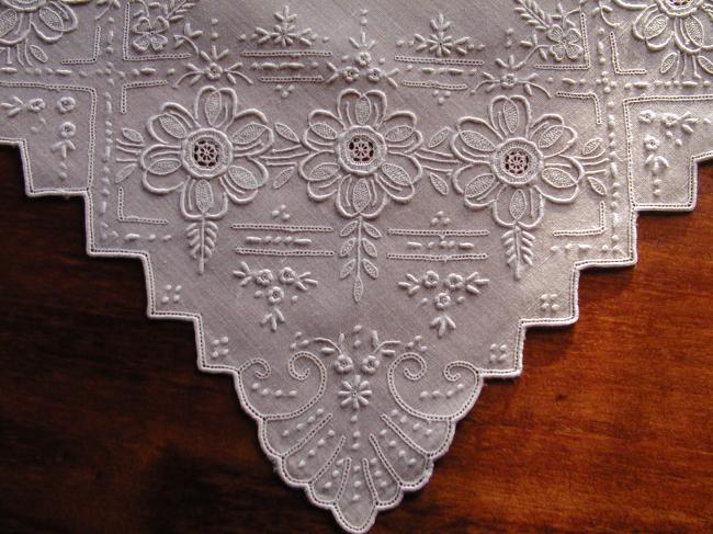 Gorgeous handkerchief with lavish hand made embroideries