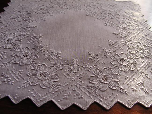 Gorgeous handkerchief with lavish hand made embroideries