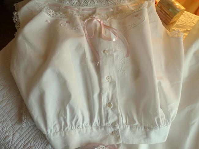 Superbe ensemble culotte panty et corset en batiste, dentelle aux fuseaux 1900
