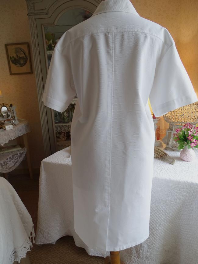 Superbe robe blouse d'été blanche, en coton nid d'abeille de Chanel 