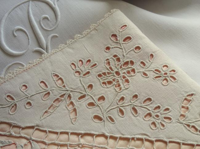 Elégante pochette pour mouchoirs, broderie & dentelle 1900