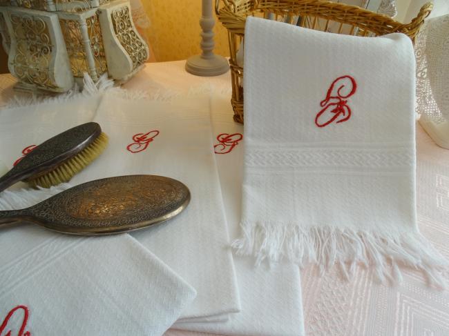 Belle Série de 6 serviettes essuie-main en nid d'abeille, monogramme G
