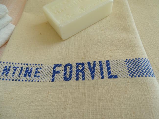 Rare essuie-main de barbier en toile de lin de la marque FORVIL