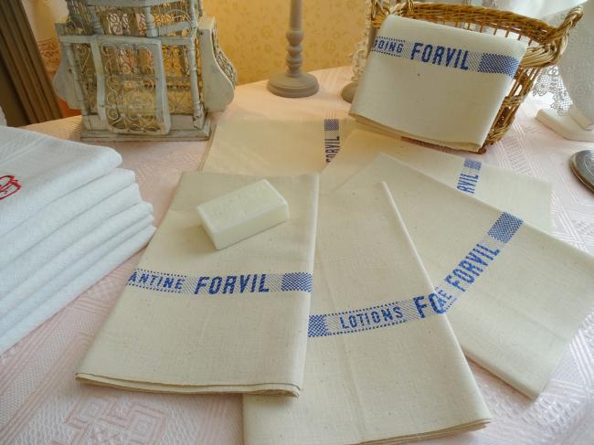 Rare essuie-main de barbier en toile de lin de la marque FORVIL