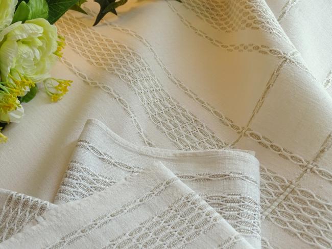 Champêtre service nappe et ses 6 serviettes en lin avec motif tissé 1960