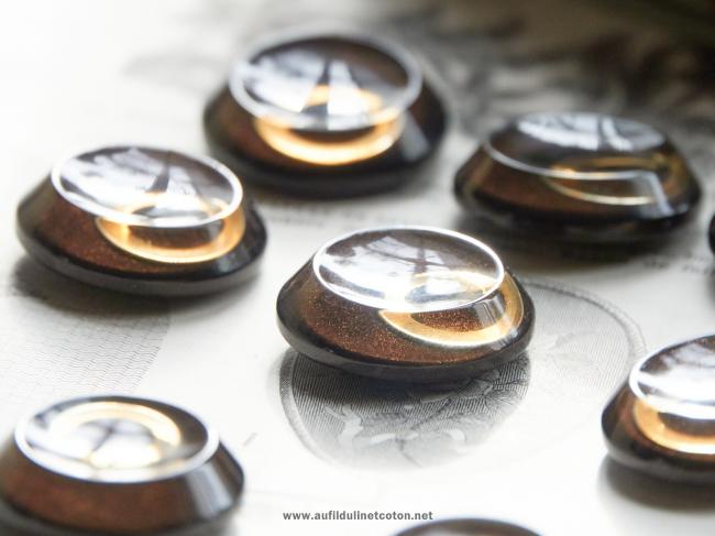Lot de 10 boutons vintage, transparent & fond style aventurine 1960 Ø 27mm
