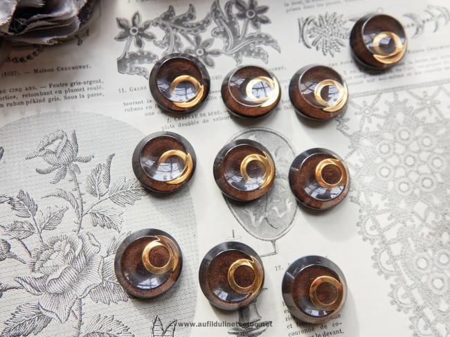 Lot de 10 boutons vintage, transparent & fond style aventurine 1960 Ø 27mm