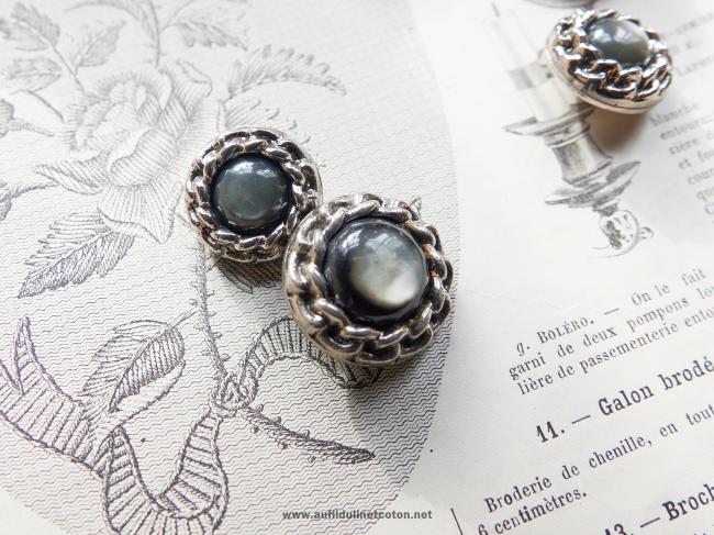Lot de 7 beaux boutons de style Haute Couture chaine & nacre 1960 Ø 22-28mm