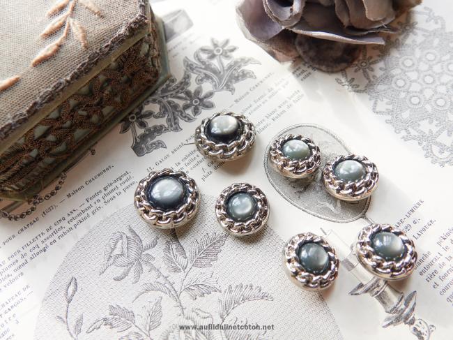 Lot de 7 beaux boutons de style Haute Couture chaine & nacre 1960 Ø 22-28mm