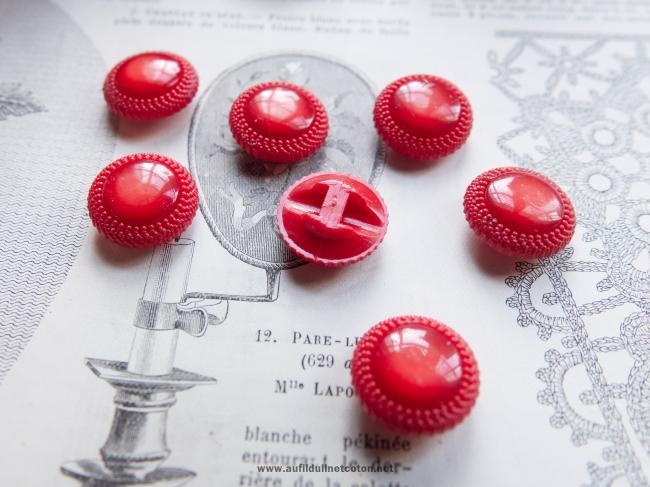 Lot de 18 boutons vintage ultra chic, rouge-orangé perlé 1960 Ø 26-22-18 mm
